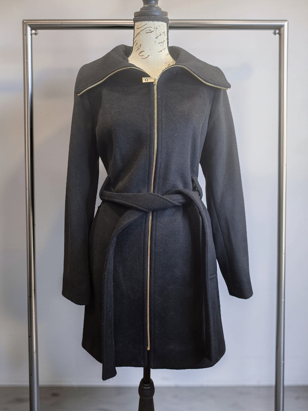 MICHAEL Michael Kors Black Wool Blend Belted Wrap Coat NWT PS